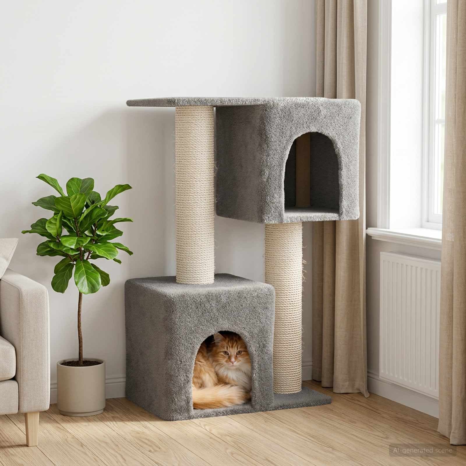 Albero per gatti con pali per graffiare in sisal Grigio Chiaro — miniatura 1 di 9