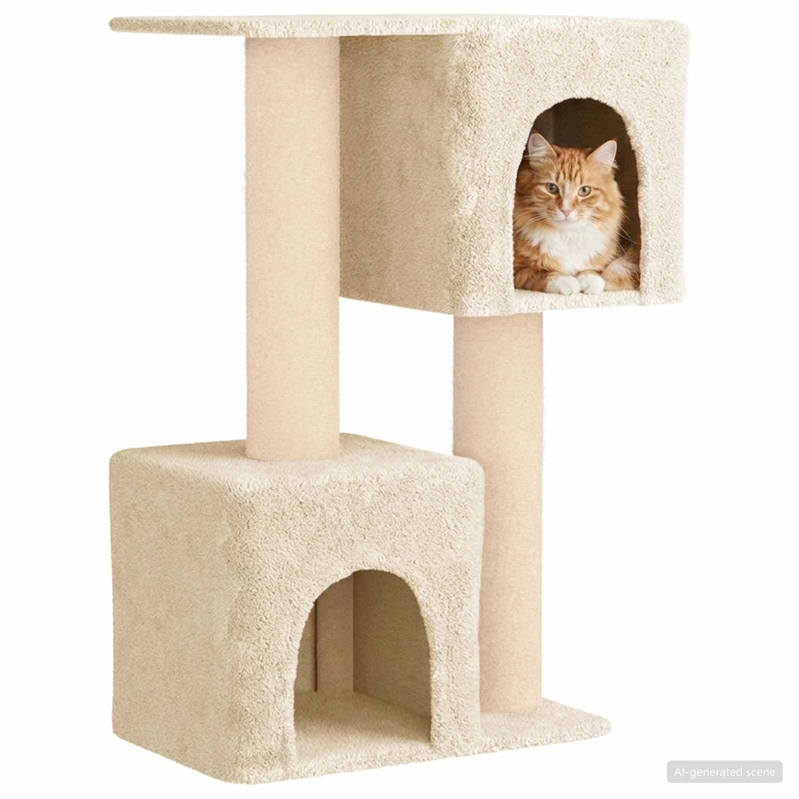 Albero per gatti con pali per graffiare in sisal Crema 114 cm — miniatura 3 di 9