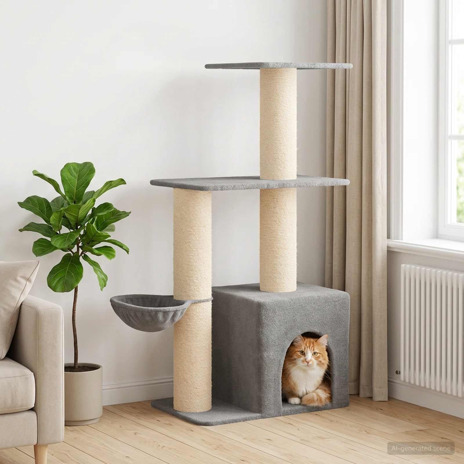 Albero per gatti con pali per graffiare in sisal Grigio Chiaro — miniatura 1 di 9