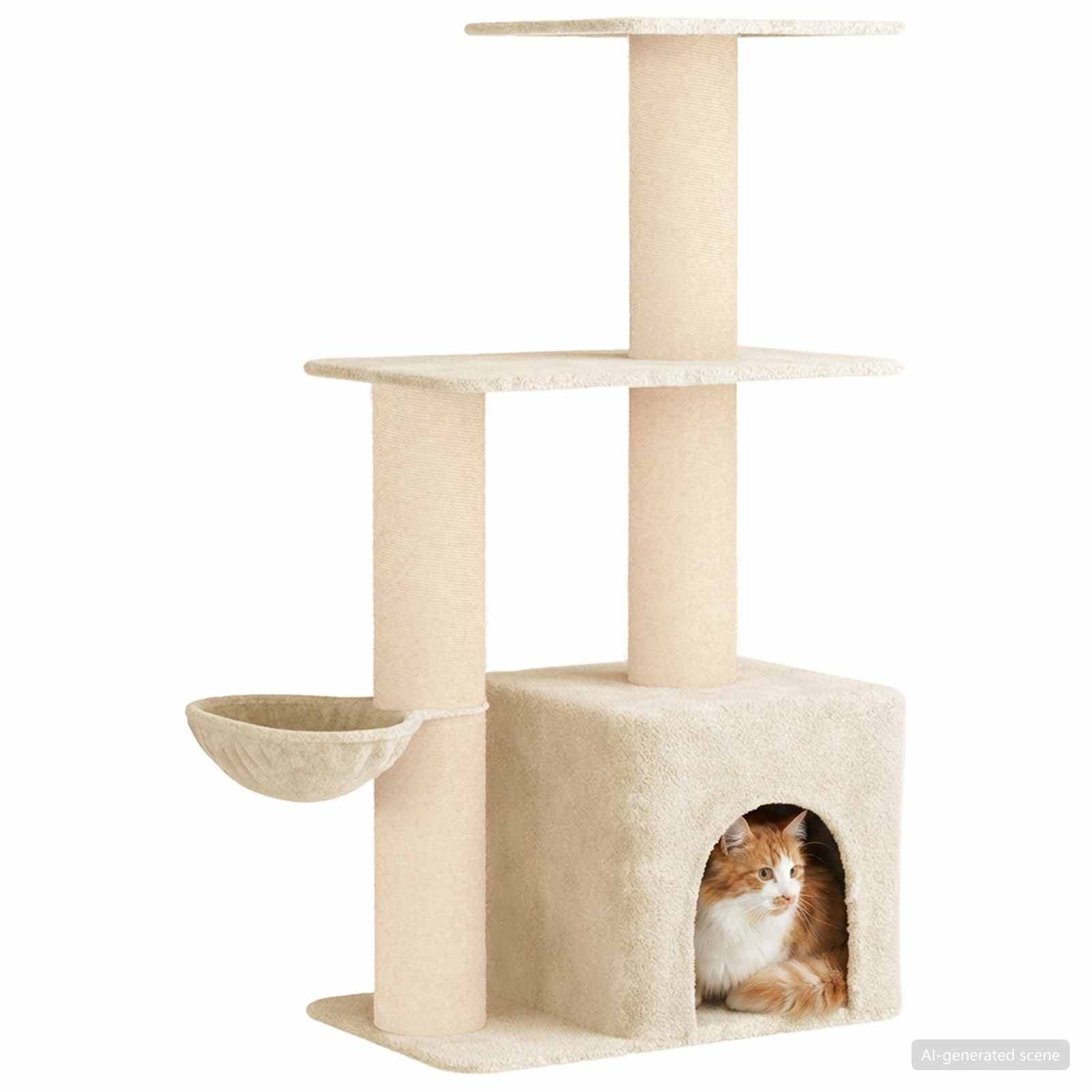 Albero per gatti con pali per graffiare in sisal Crema 133 cm — miniatura 3 di 9