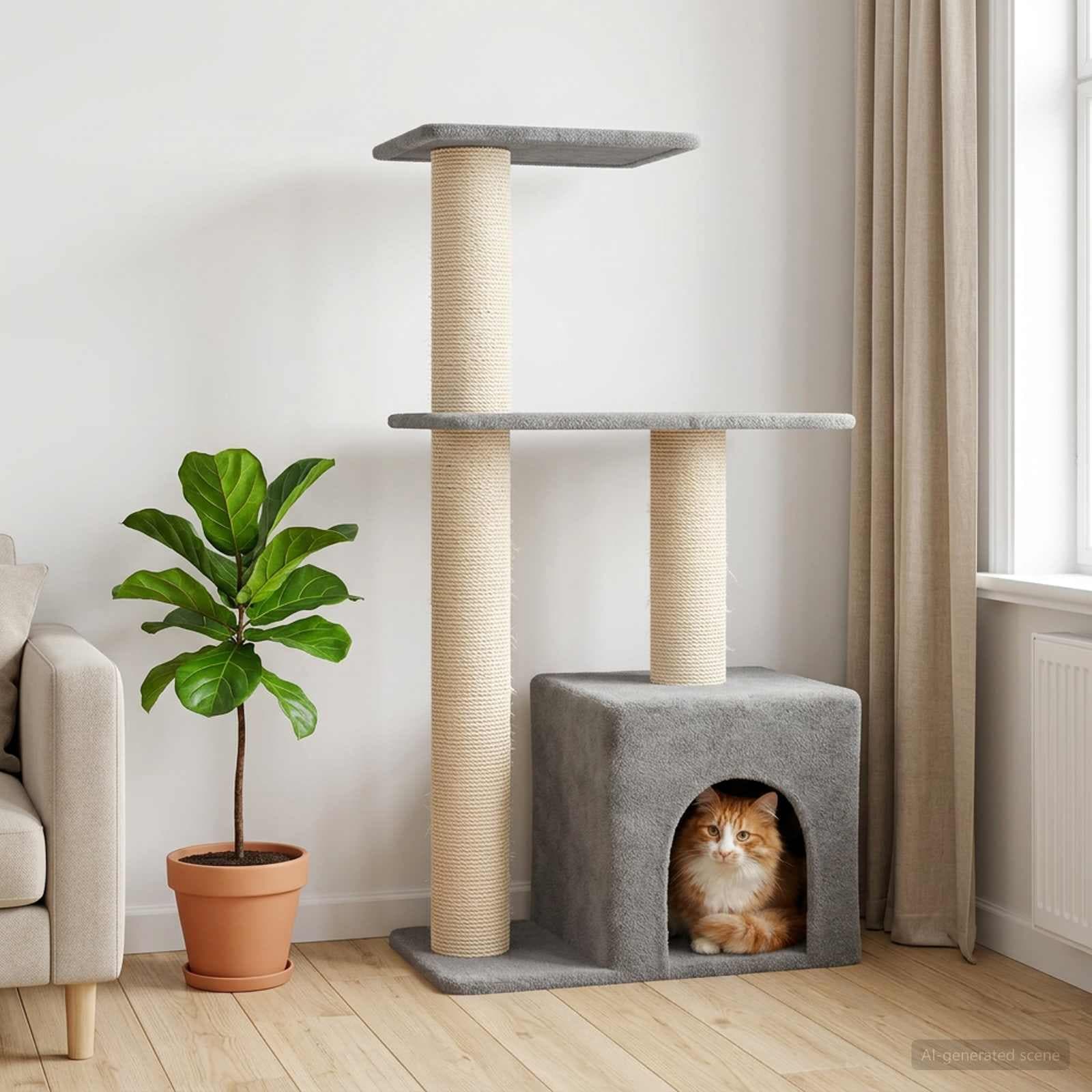 Albero per gatti con pali per graffiare in sisal Grigio Chiaro — miniatura 1 di 9
