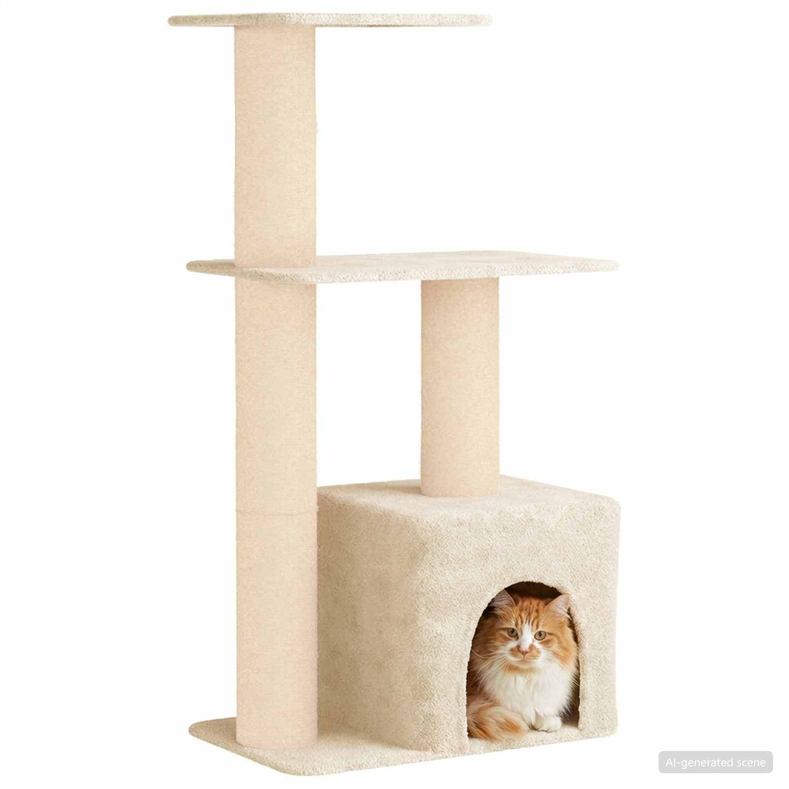 Albero per gatti con pali per graffiare in sisal Crema 133 cm — miniatura 3 di 9