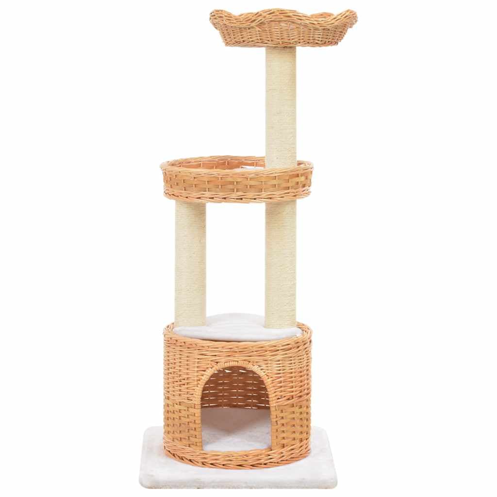 Albero per Gatti in Salice Naturale 94 cm con 2 Ceste e Casetta