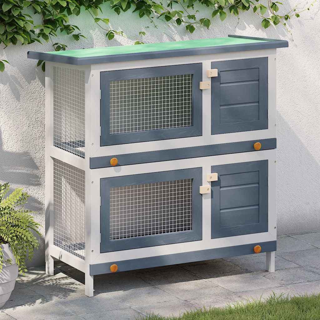 Conigliera per Esterni con 4 Porte Grigia in Legno