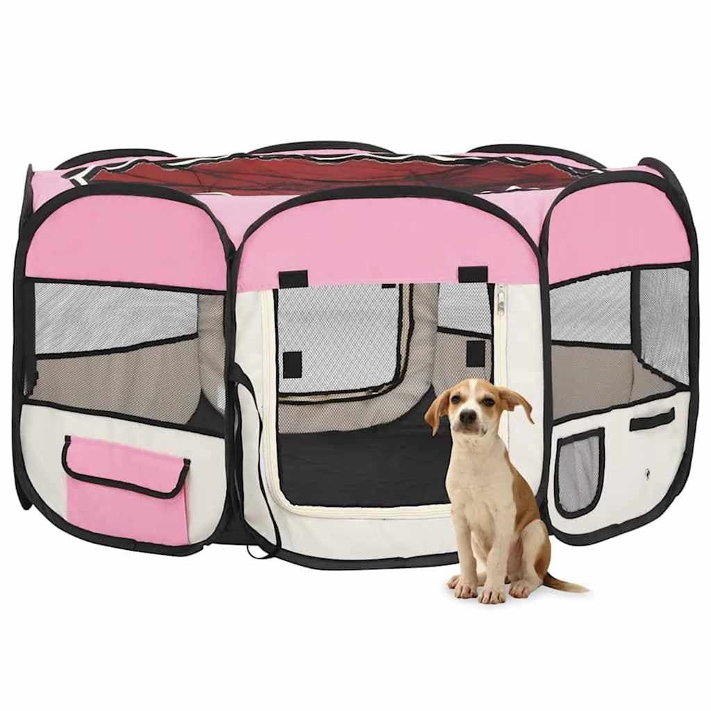 Box per Cani Pieghevole con Borsa Trasporto Rosa 125x125x61 cm