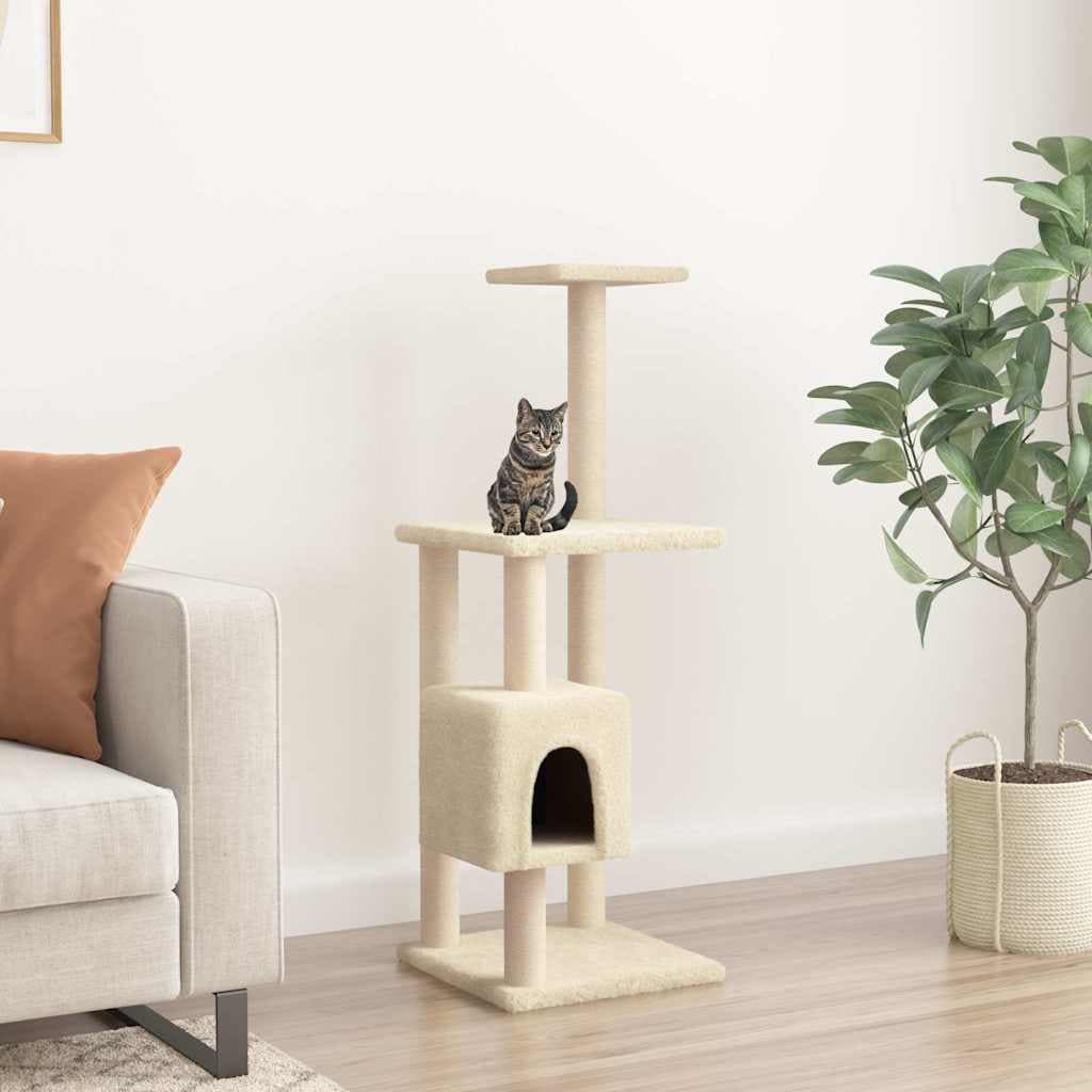 Albero per Gatti con Tiragraffi in Sisal Crema 104 cm