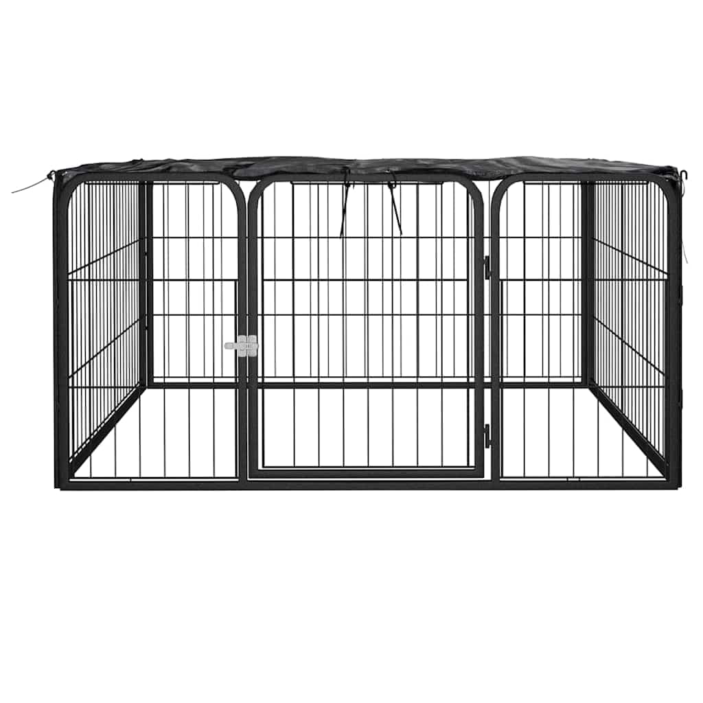Box Cani a 4 Pannelli con Copertura e Porta Nero 100x50cm Acciaio Verniciato Polvere