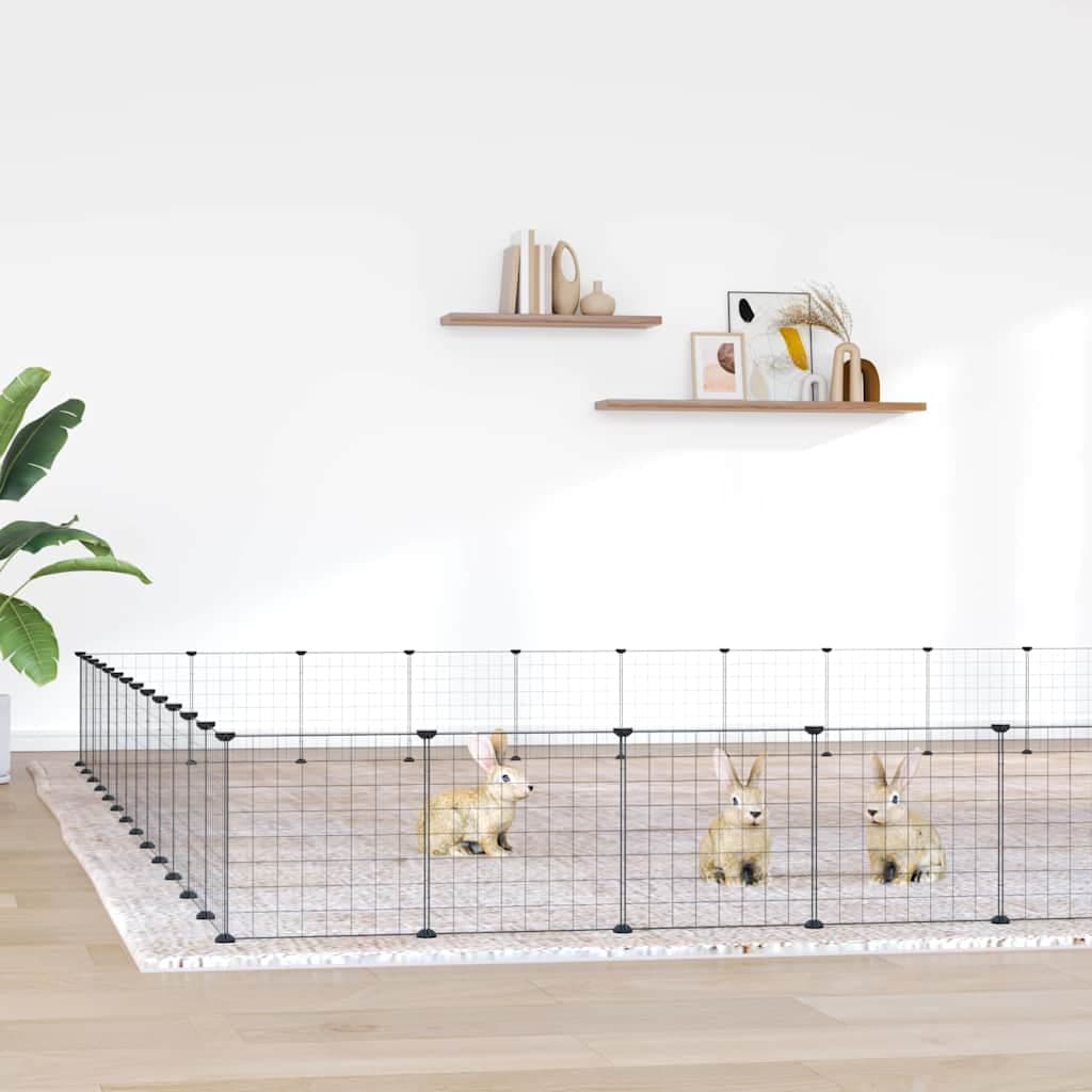 Gabbia per Animali 52 Pannelli con Porta Nero 455x455x35 cm