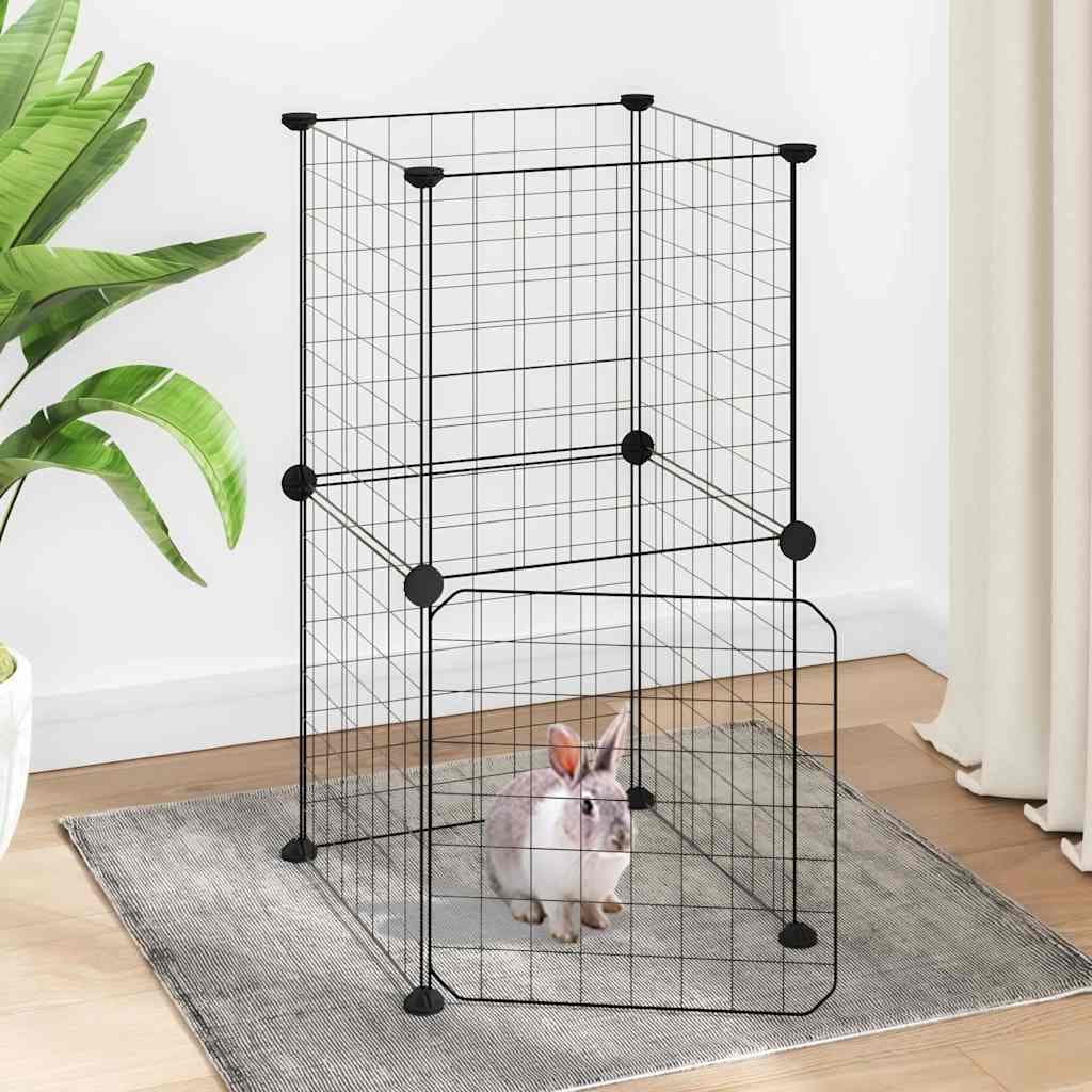 Gabbia per Animali 8 Pannelli con Porta Nero 35x35x70cm Acciaio