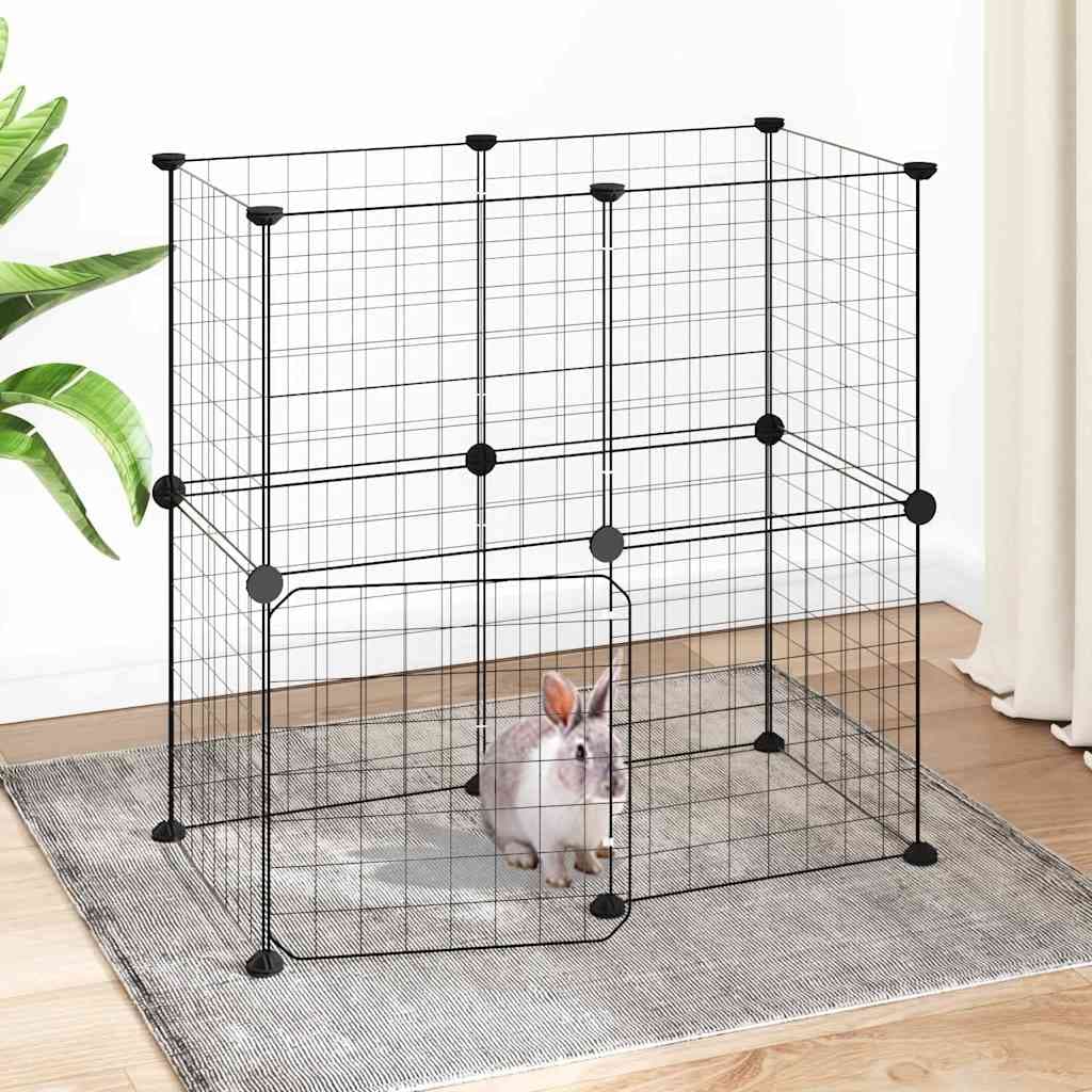 Gabbia per Animali 12 Pannelli con Porta Nero 70x35x70 cm