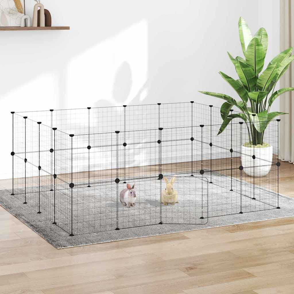 Gabbia per Animali 36 Pannelli con Porta Nera 175x140x70 cm