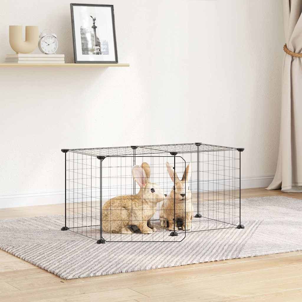Gabbia per Animali 8 Pannelli con Porta Nero 70x35x35cm Acciaio