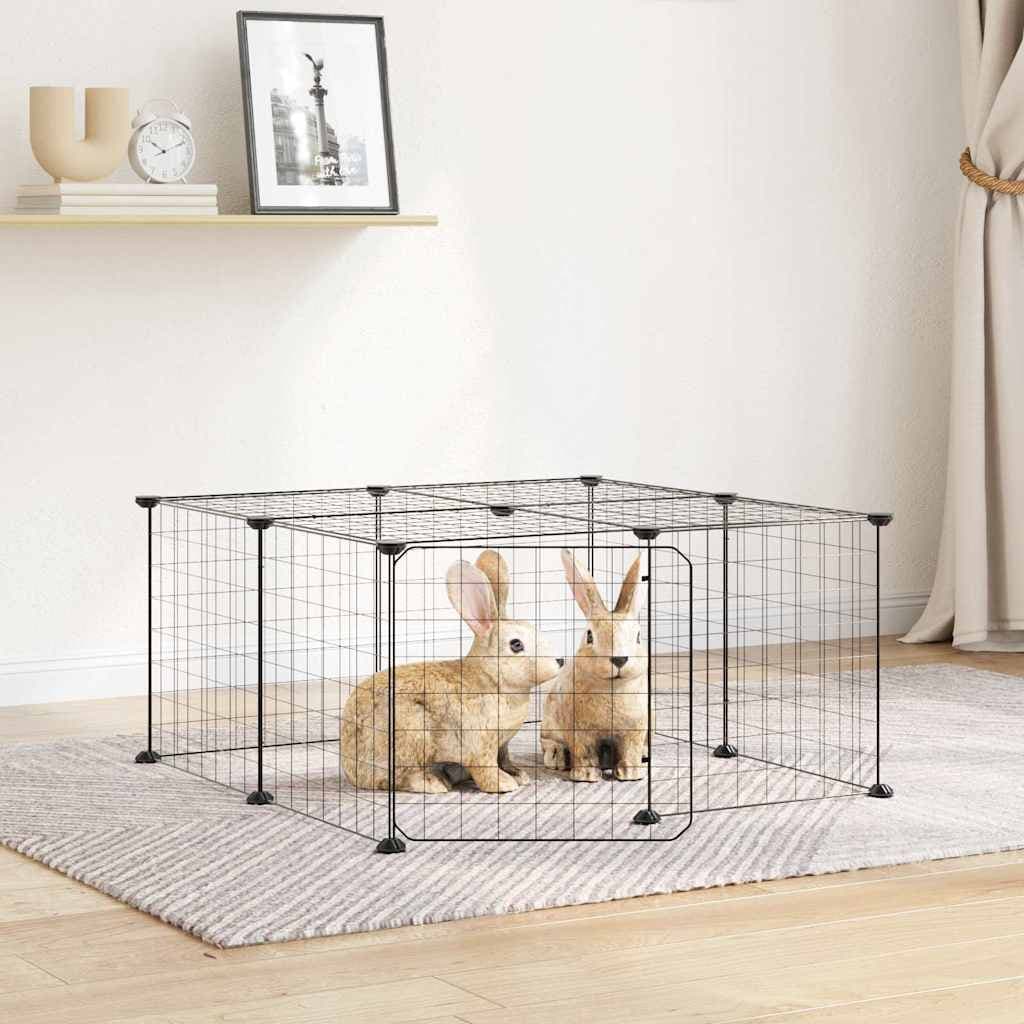 Gabbia per Animali 12 Pannelli con Porta Nero 70x70x35 cm