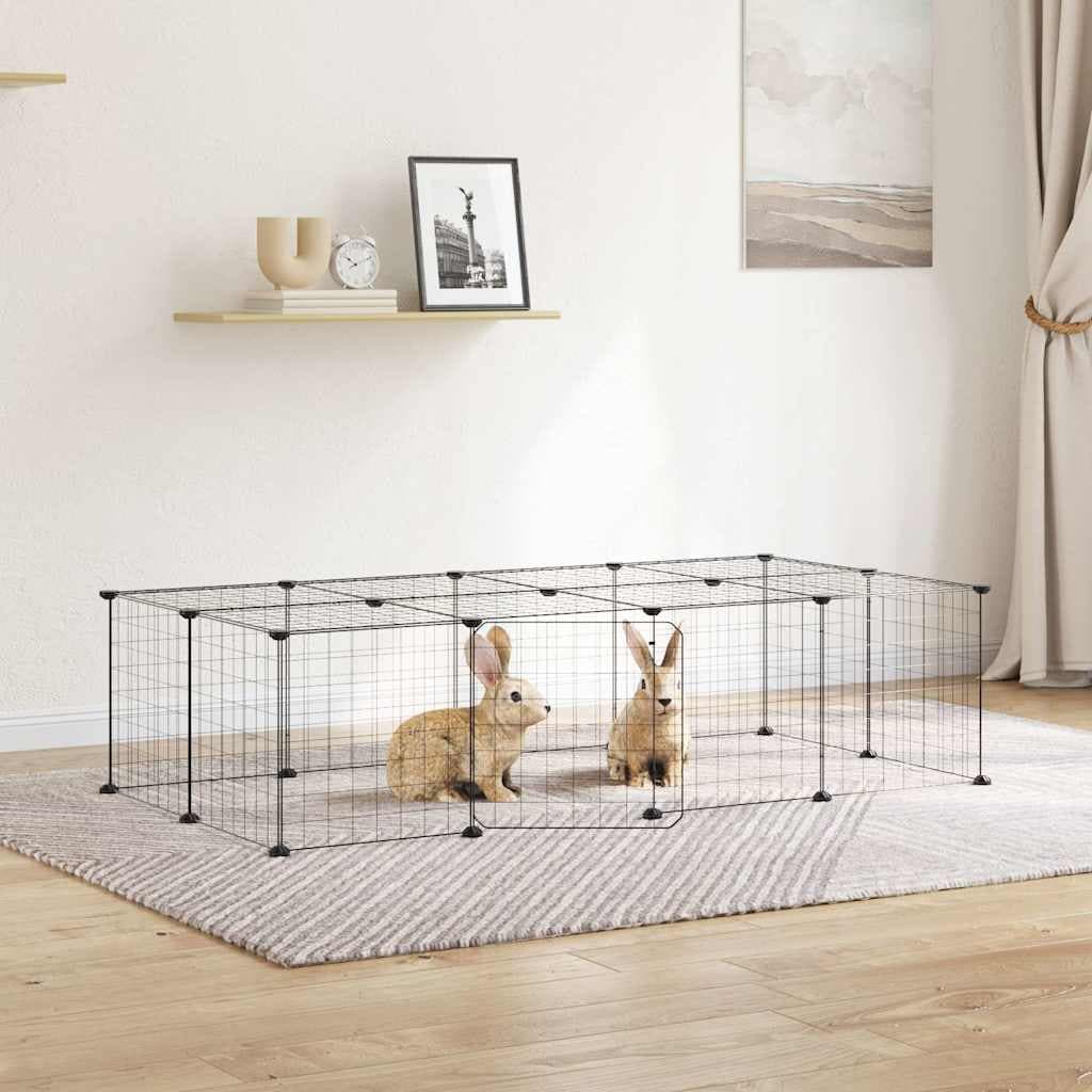 Gabbia per Animali 20 Pannelli con Porta Nera 140x70x35 cm