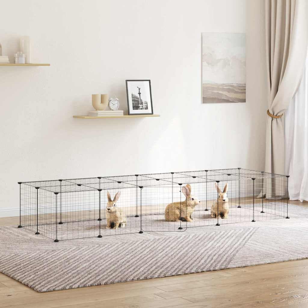 Gabbia per Animali 28 Pannelli con Porta Nero 210x70x35 cm