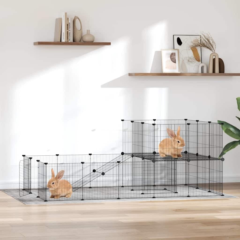 Gabbia per Animali 36 Pannelli con Porta Nera 175x105x70 cm