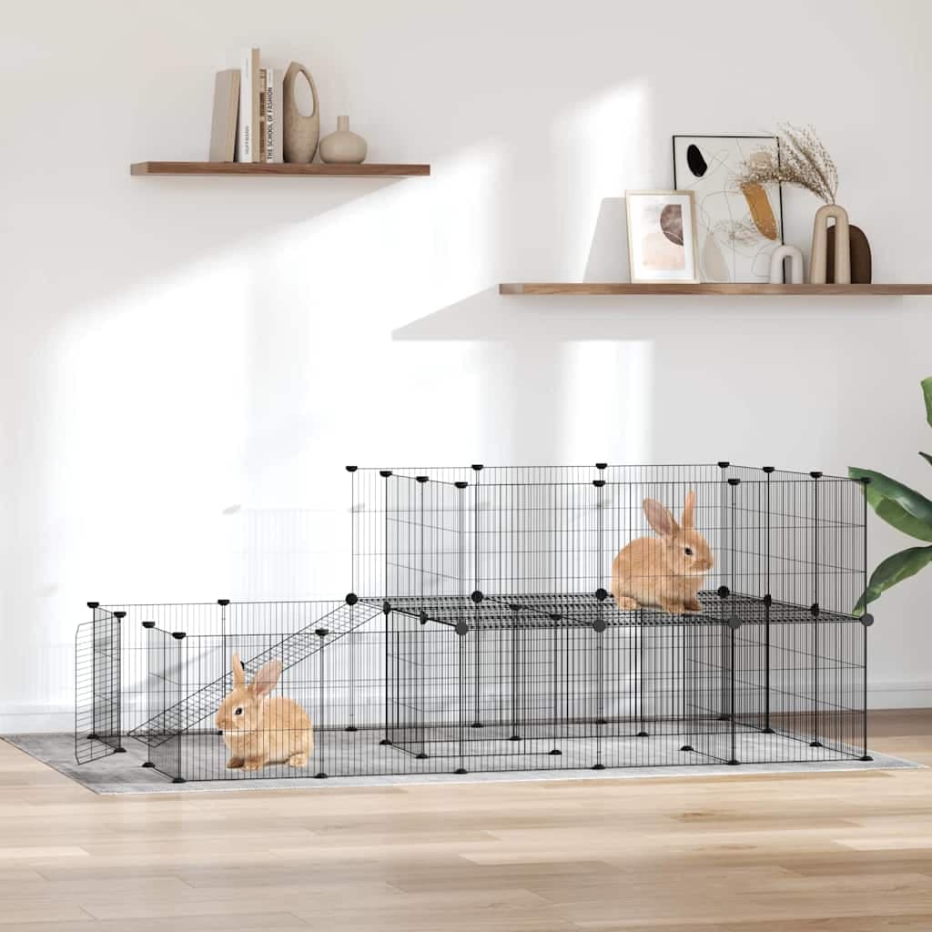 Gabbia per Animali 44 Pannelli con Porta Nera 175x105x70 cm