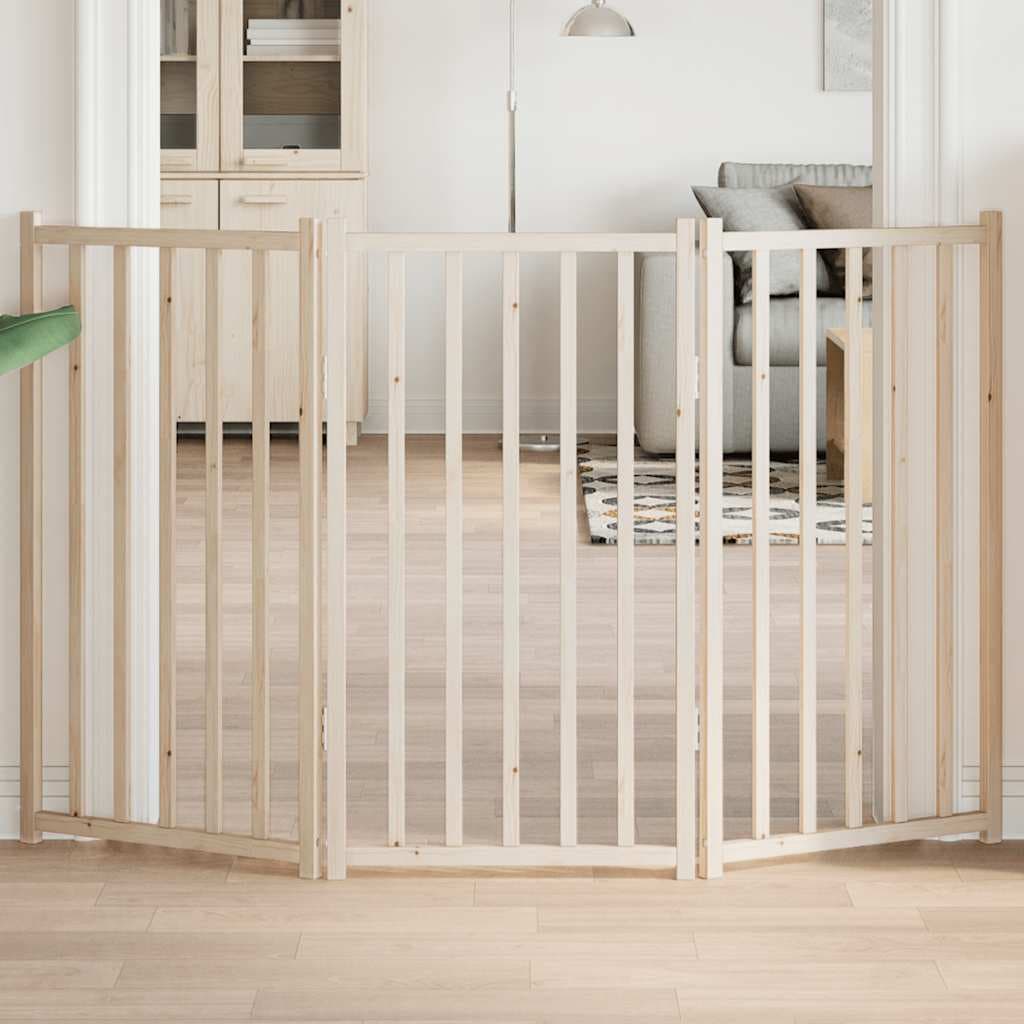 Cancelletto per cani pieghevole a 3 pannelli 150 cm in legno massello di abete