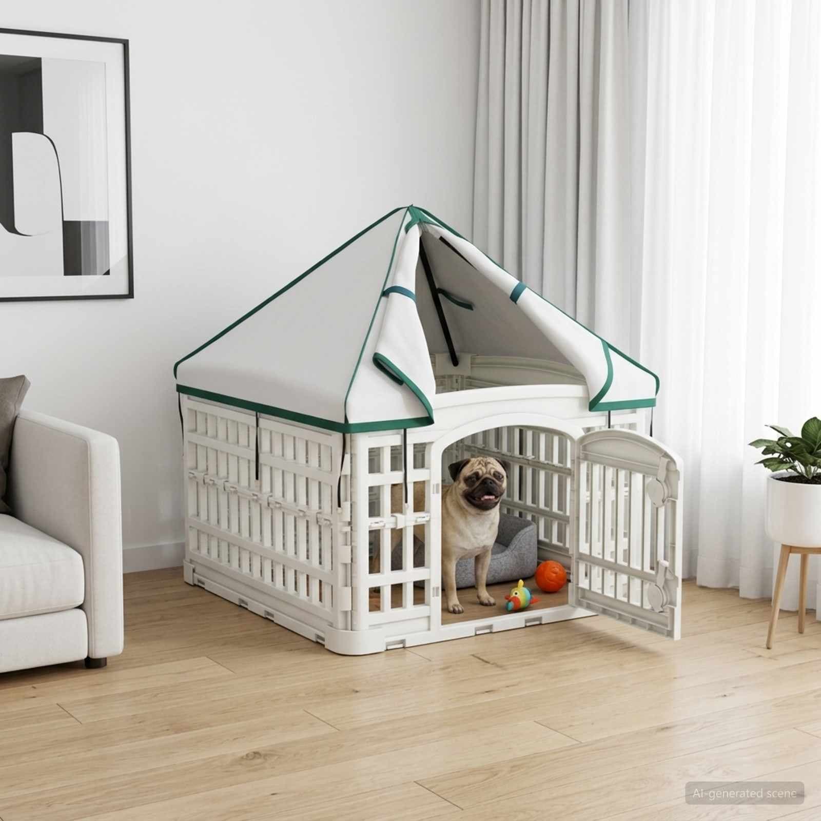 Pannello per cani a 4 sezioni con tetto 60 x 60 x 82 cm Bianco