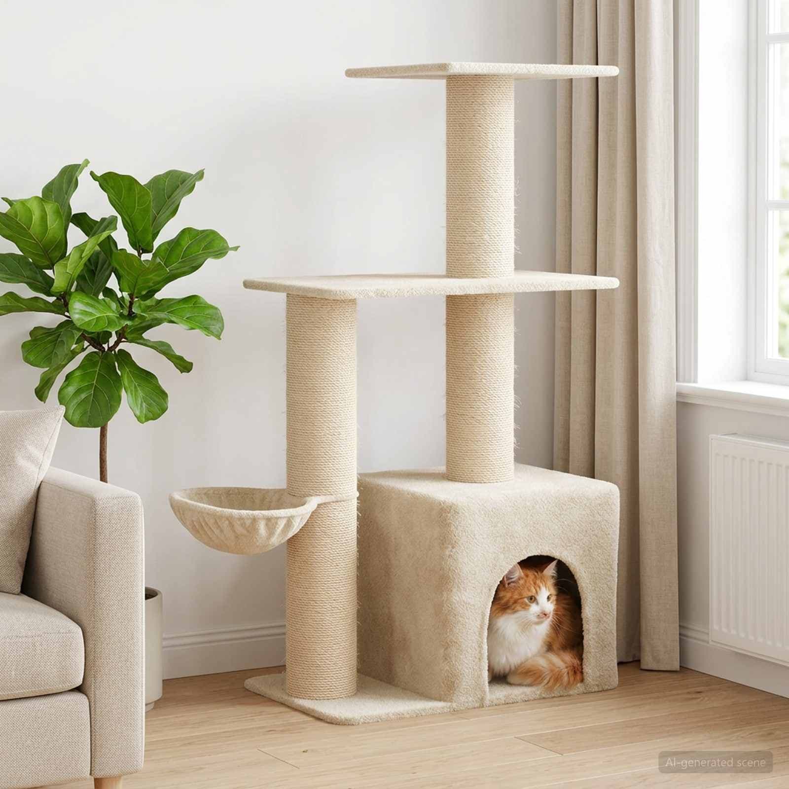 Albero per gatti con pali per graffiare in sisal Crema 133 cm